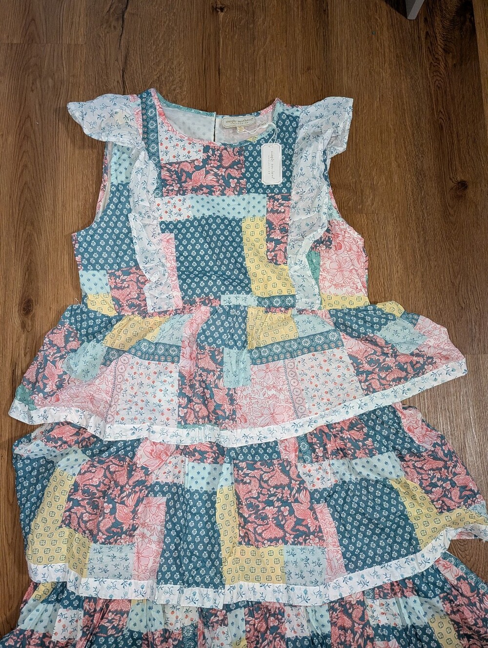 New Simply Southern Hailey Patchwork Tiered Dress XL - Picture 4 of 12